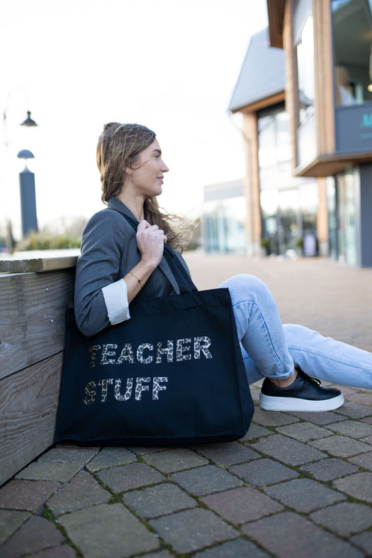 PERSONALISED BLACK TOTE WITH LEOPARD PRINT