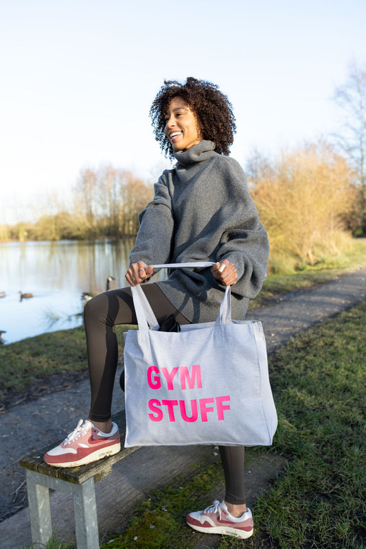 PERSONALISED GREY TOTE WITH NEON PINK PRINT