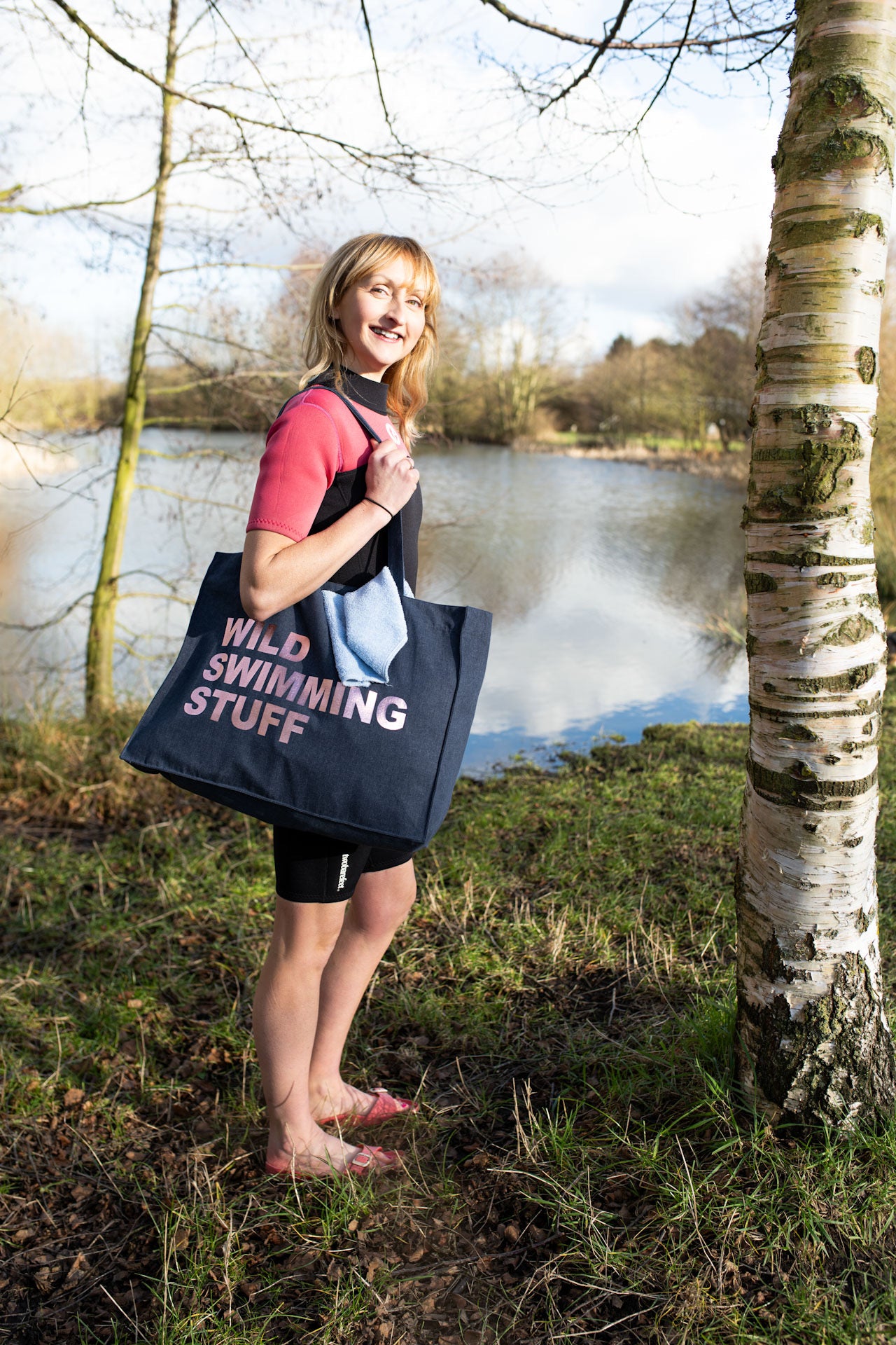 PERSONALISED DENIM BLUE TOTE WITH ROSE GOLD PRINT