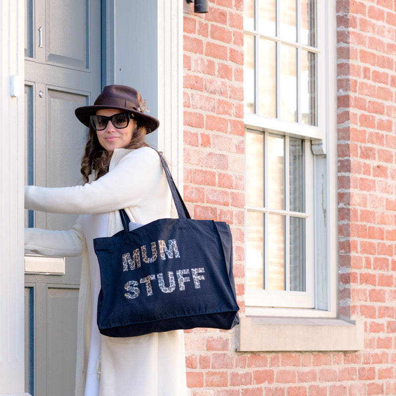 PERSONALISED BLACK TOTE WITH LEOPARD PRINT