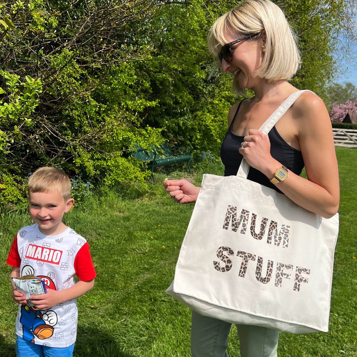 PERSONALISED NATURAL TOTE WITH LEOPARD PRINT