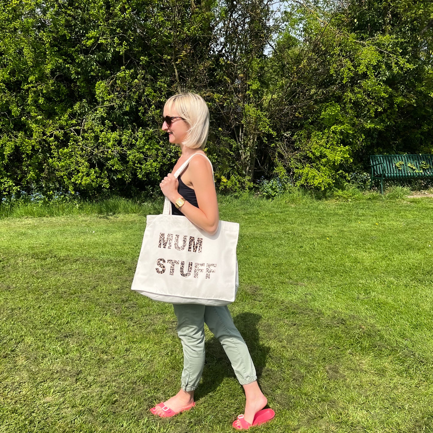 PERSONALISED NATURAL TOTE WITH LEOPARD PRINT