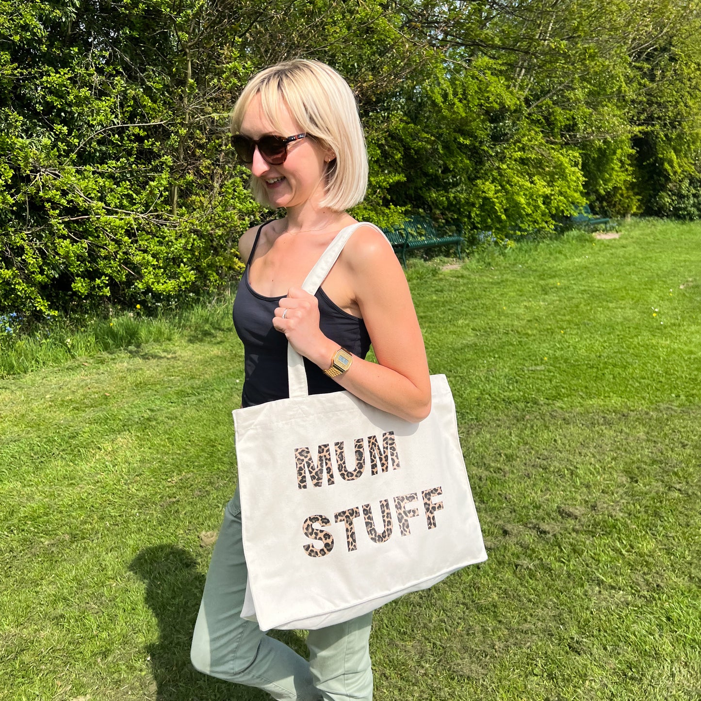 PERSONALISED NATURAL TOTE WITH LEOPARD PRINT